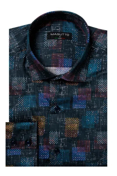 Masutto Rob Print Button-up Long Sleeve Shirt In Blue