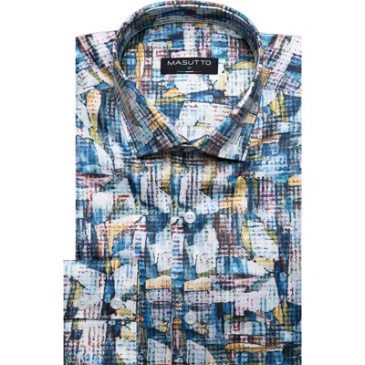 Masutto Robinio Print Button-up Long Sleeve Shirt In Blue