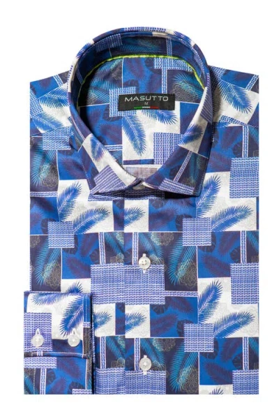 Masutto Seville Print Button-up Long Sleeve Shirt In Blue