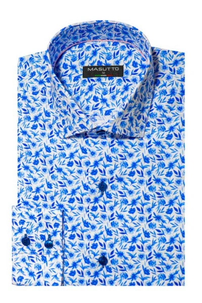 Masutto Sophia Print Button-up Long Sleeve Shirt In Blue