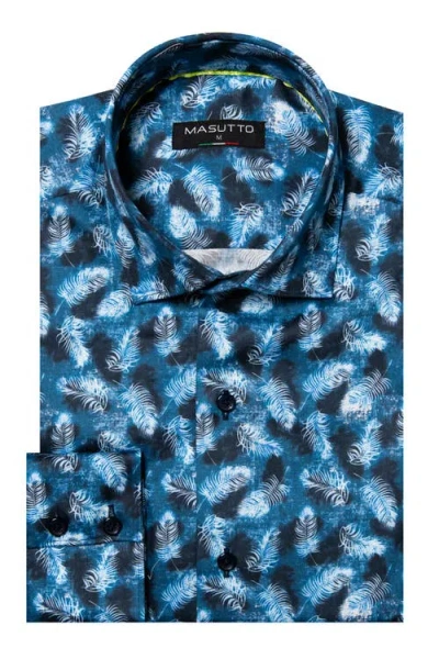 Masutto Speaks Print Button-up Long Sleeve Shirt In Blue