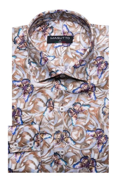 Masutto Terrence Print Button-up Long Sleeve Shirt In Multi
