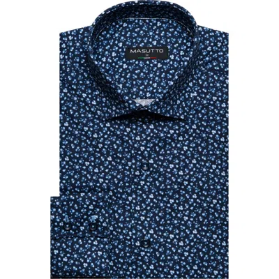 Masutto Timi Print Button-up Long Sleeve Shirt In Blue