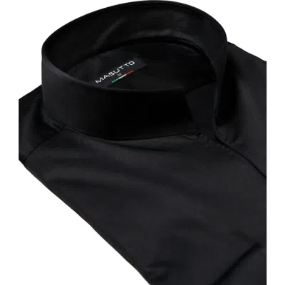 Masutto Tonali Stand Collar Button-up Long Sleeve Shirt In Black
