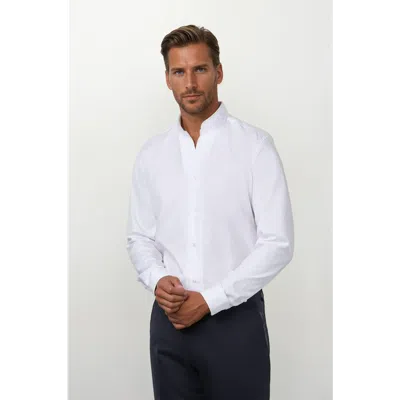 Masutto Tonali Stand Collar Button-up Long Sleeve Shirt In White