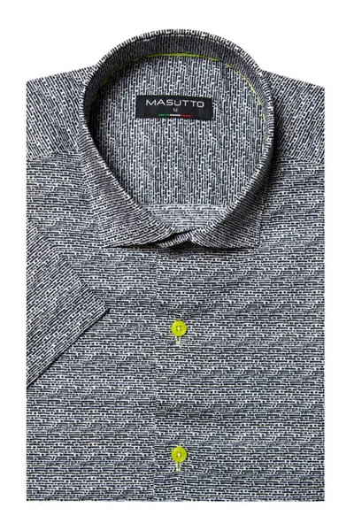 Masutto Trento Print Button-up Short Sleeve Shirt In Black