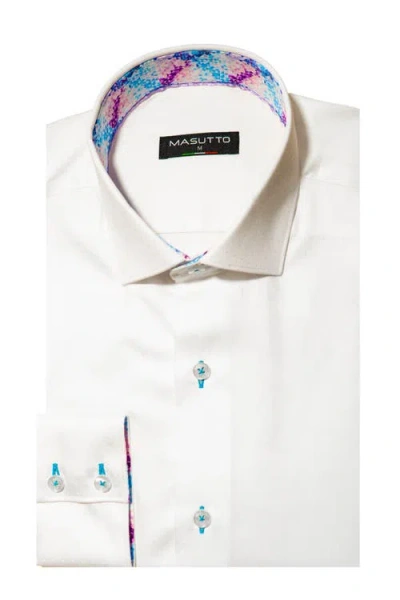 Masutto Verona Button Down Long Sleeve Shirt In White