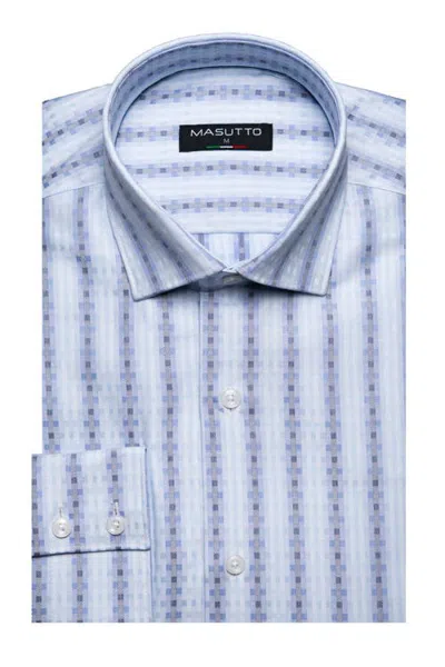 Masutto Vinicio Print Button-up Long Sleeve Shirt In Blue