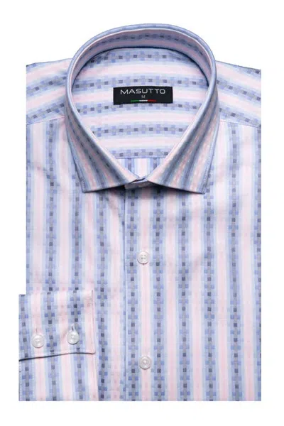 Masutto Vinicio Print Button-up Long Sleeve Shirt In Blue