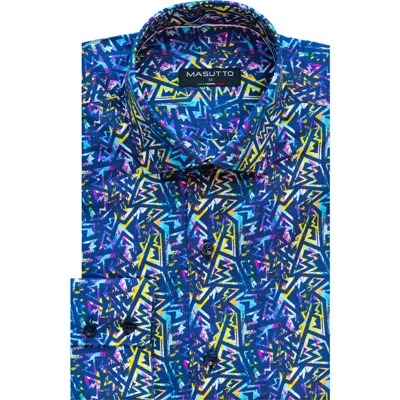 Masutto Virgil Print Button-up Long Sleeve Shirt In Blue