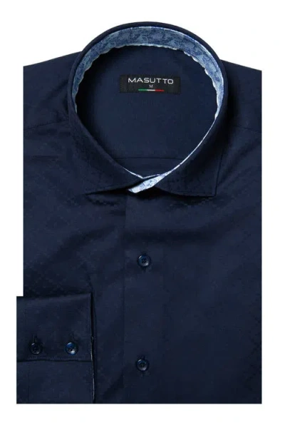 Masutto Willis Geometric Button-up Long Sleeve Shirt In Blue