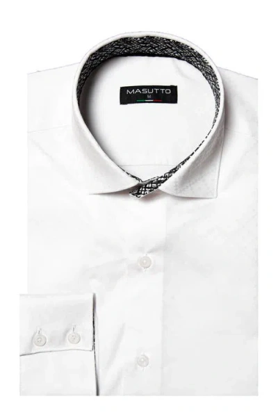 Masutto Willis Geometric Button-up Long Sleeve Shirt In White