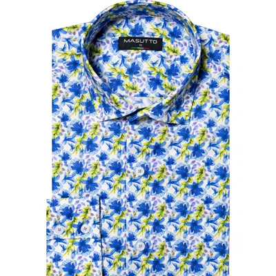 Masutto Yoma Print Button-up Long Sleeve Shirt In Blue