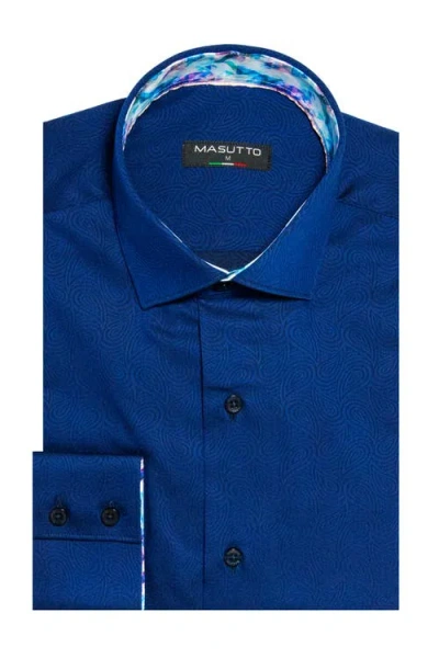 Masutto York Jacquard Button-up Long Sleeve Shirt In Blue