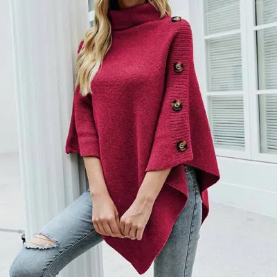 Masyal Autumn Winter Turtleneck Shawl Sweater Coat In Rose Red In Pink