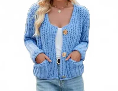 Masyal Caroline Casual Thick Solid Knitted Cardigan In Blue