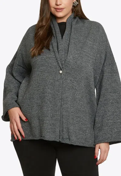 Mat Fashion Collarless Knitted Cardigan In Gray