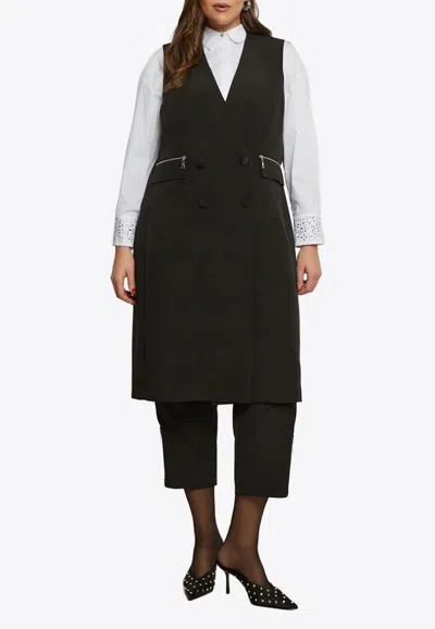 Mat Fashion Double-breasted Long Vest In Black