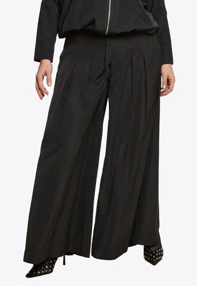 Mat Fashion High-waist Wide-leg Pants In Black