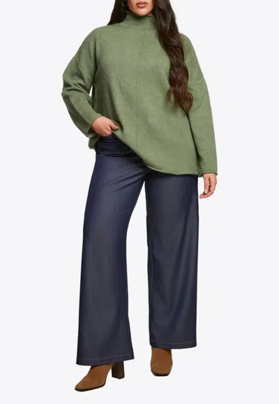 Mat Fashion Knitted Turtleneck Sweater In Green