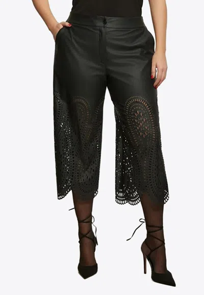 Mat Fashion Laser-cut Cropped Pants In Black