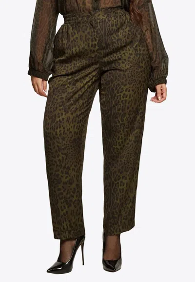 Mat Fashion Leopard Print Straight-leg Pants In Green