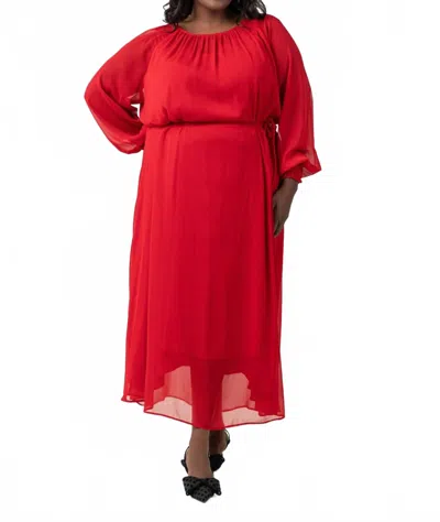 Mat Fashion Long Sleeve Georgette Dress - Plus In Red