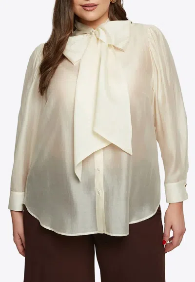 Mat Fashion Long-sleeved Blouse With Neck-bow In White