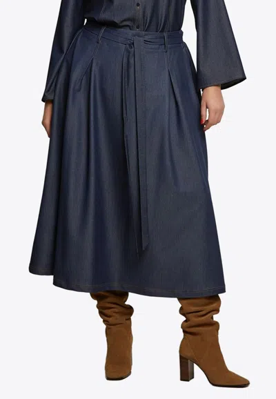 Mat Fashion Midi Denim Skirt With Belt In Blue
