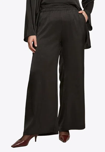 Mat Fashion Palazzo Satin Pants In Black