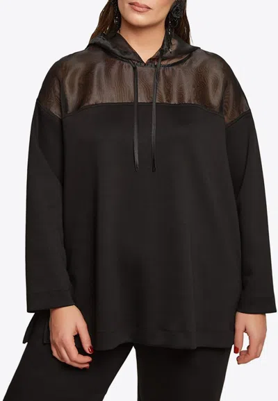 Mat Fashion Semi-sheer Oversized Hooded Sweatshirt In Black