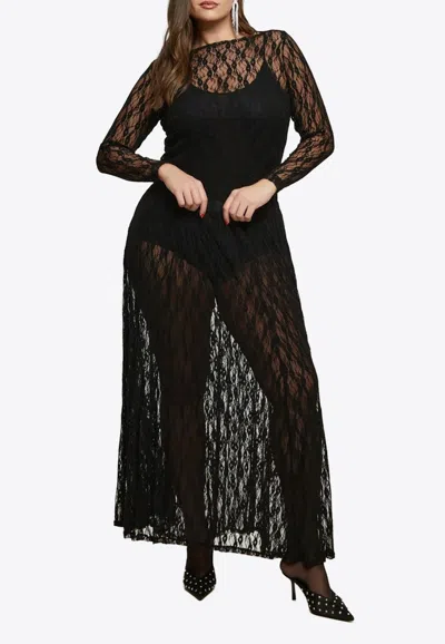 Mat Fashion Sheer Lace Boatneck Top In Black