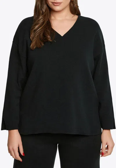 Mat Fashion V-neck Knitted Sweater In Black