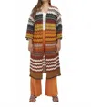 Mat Fashion Zig Zag Knit Duster In Orange Multi In Brown