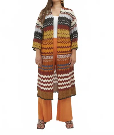 Mat Fashion Zig Zag Knit Duster In Orange Multi In Brown