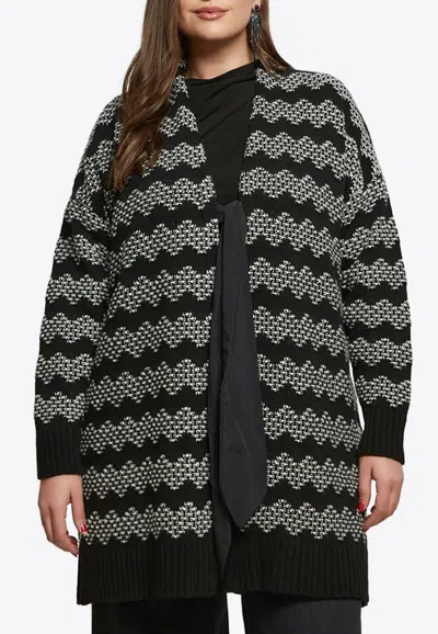 Mat Fashion Zig-zag Knit Cardigan With Bow In Black
