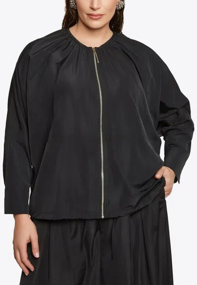 Mat Fashion Zipped Taffeta Gathered Jacket In Black