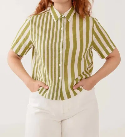 Mata Traders Benji Button Down Top In Green Stripe