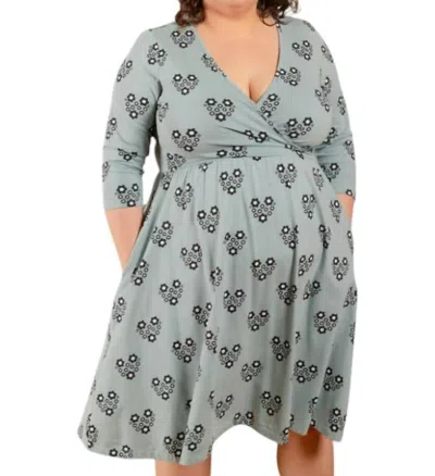 Mata Traders Callie Long Sleeve Wrap Dress In Retro Slate In Gray