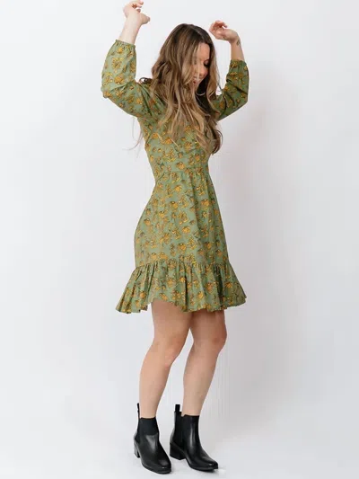 MATA TRADERS ERIN MINI DRESS IN GREEN FLORAL