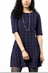 Mata Traders Half Sleeve Dress In Purple Check In Multi