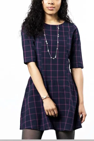 Mata Traders Half Sleeve Dress In Purple Check In Multi