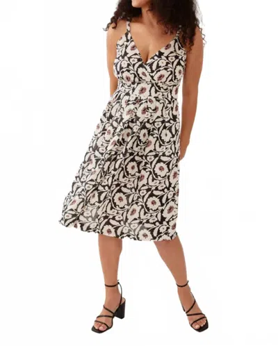 Mata Traders Lola Dress In Black Floral Linen In Gray