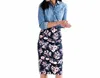 Mata Traders Midi Pencil Skirt In Watercolor In Blue