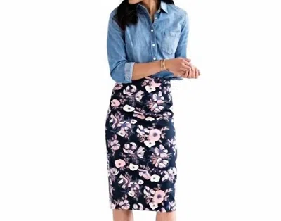Mata Traders Midi Pencil Skirt In Watercolor In Blue