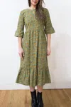 Mata Traders Rachelle Midi Ruffled Dress In Green Floral In Green