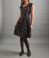 Mata Traders Vintage Pleat Dress In Black Ikat In Multi