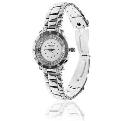 Pre-owned Matashi 18k White Gold Plated Woman's Watch W/ 60 High Quality Crystals By