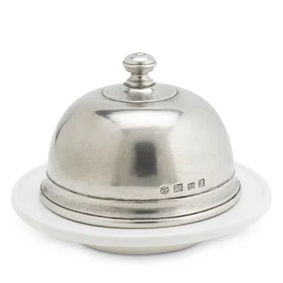 Match Convivio Large Ceramic And Pewter Butter Dome In Pewter/white