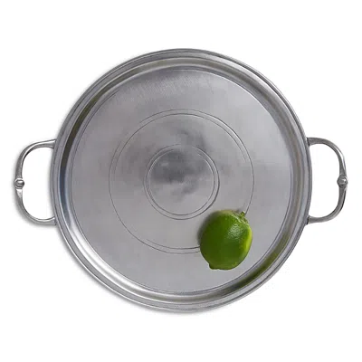Match Small Round Handled Pewter Tray In Silver